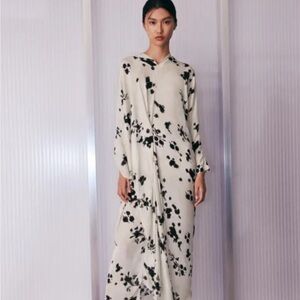 Zara Cream Maxi Dress with Black Floral Print